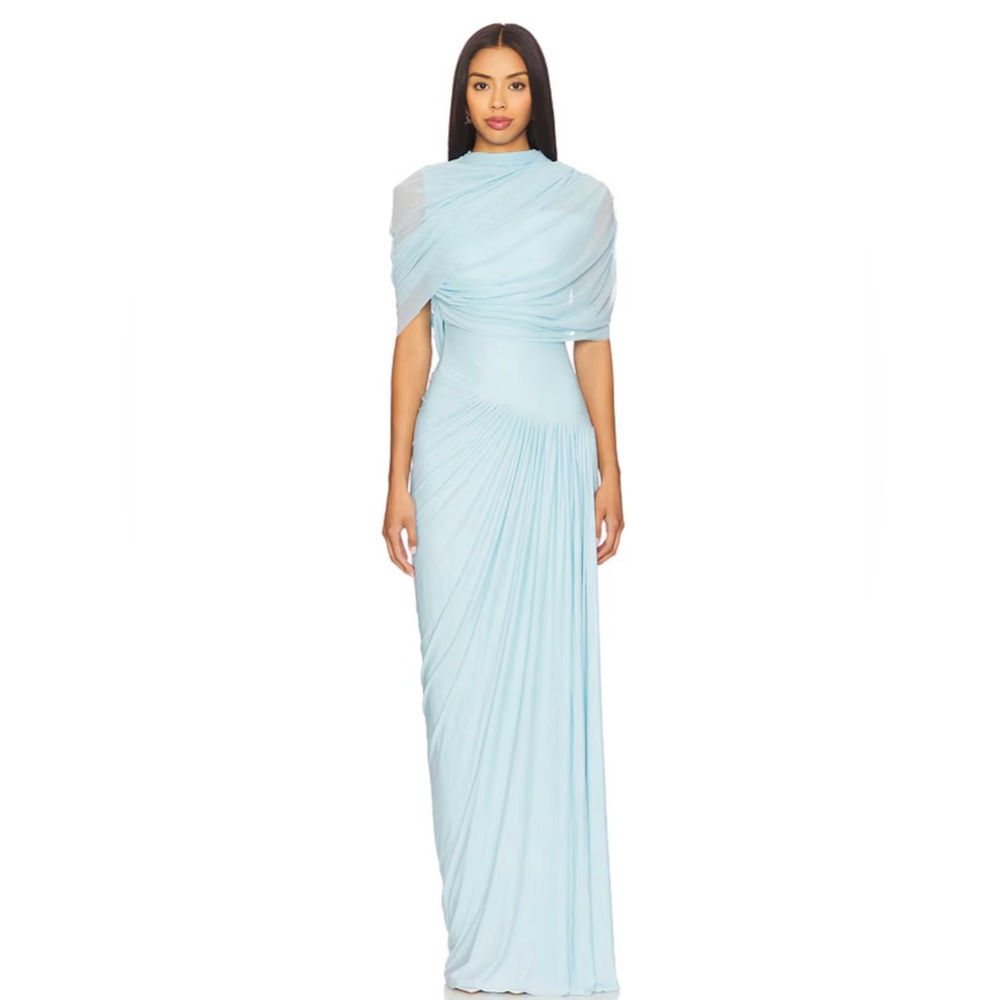 Elegant Draped Maxi Dress in Light Blue